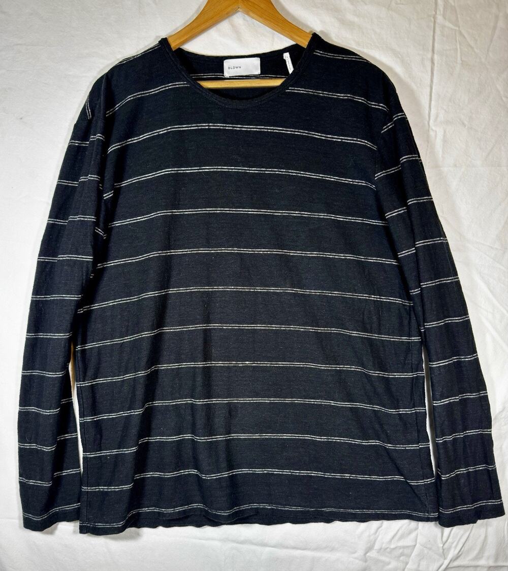 BLDWN Men's Long Sleeve T-Shirt Black w/white Stripe Crew Neck Baldwin Hemp LRG